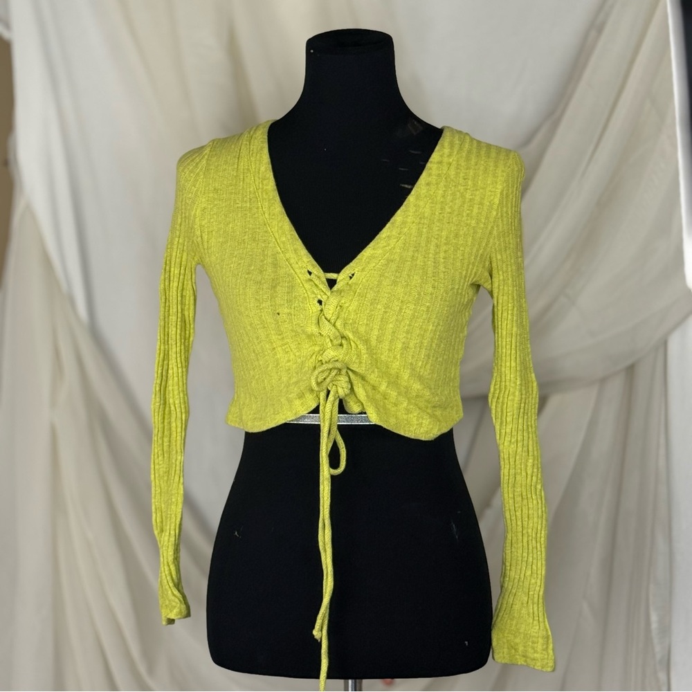 Forever 21 Lace-Up Ribbed Crop Top in Lime